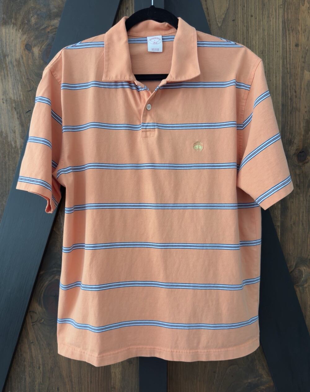 Brooks Brothers Men's 346 Short Sleeve Golf Polo Striped 100% Cotton Shirt Sz L